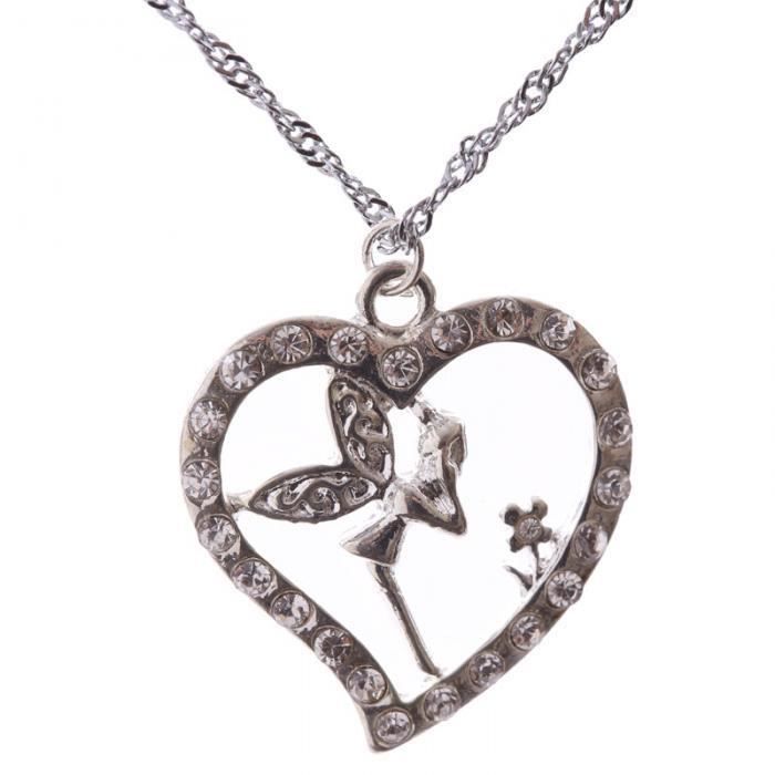 Collier Pendentif Fée Fantaisie Pour Enfant - Argenté, En Cristal, Longueur 36-40cm, Neuf Avec Étiquette