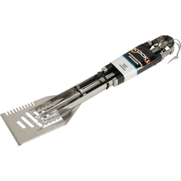Kit 6 Ustensiles Barbecue Acier Inoxydable Avec Sac - Spatule Pince Fourchette Cuisine Outdoor