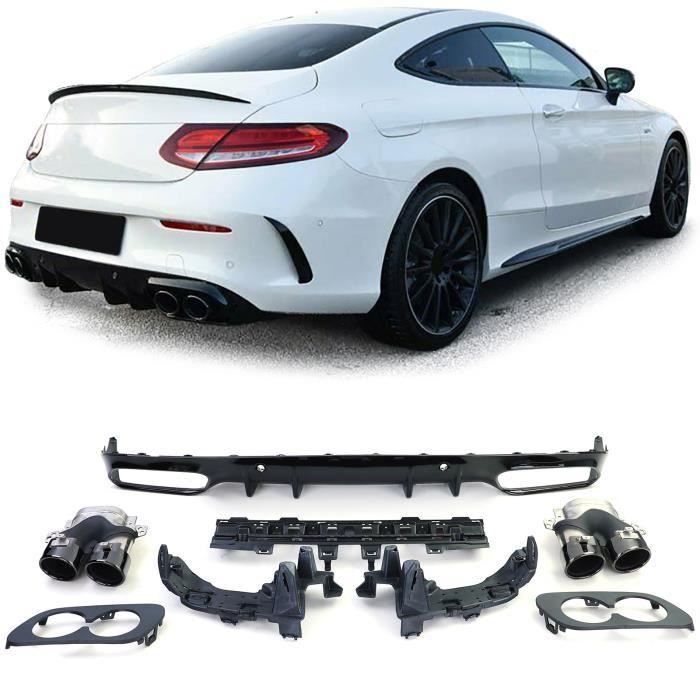 DIFFUSEUR ARRIERE + 2 EMBOUT POT NOIR LOOK AMG C43 PHASE 2 POUR MERCEDES CLASSE C C205 COUPE