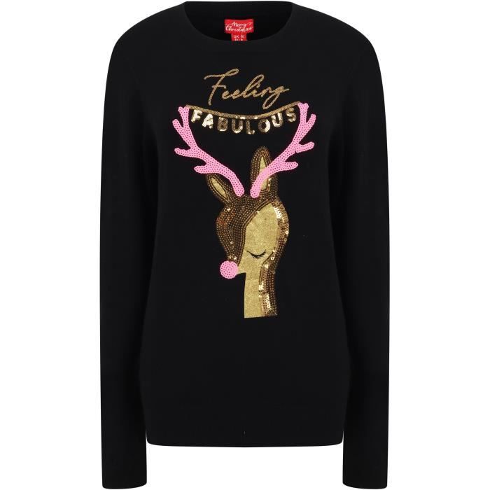 Merry Christmas Pull De Noel Cerf Noir Femme Achat Vente Pull
