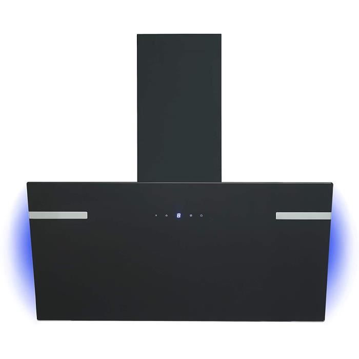 Hotte Aspirante Inclinée Respekta 90 Cm - Inox Et Verre Noir, 3 Vitesses, éclairage LED - Extraction/recyclage, Classe A