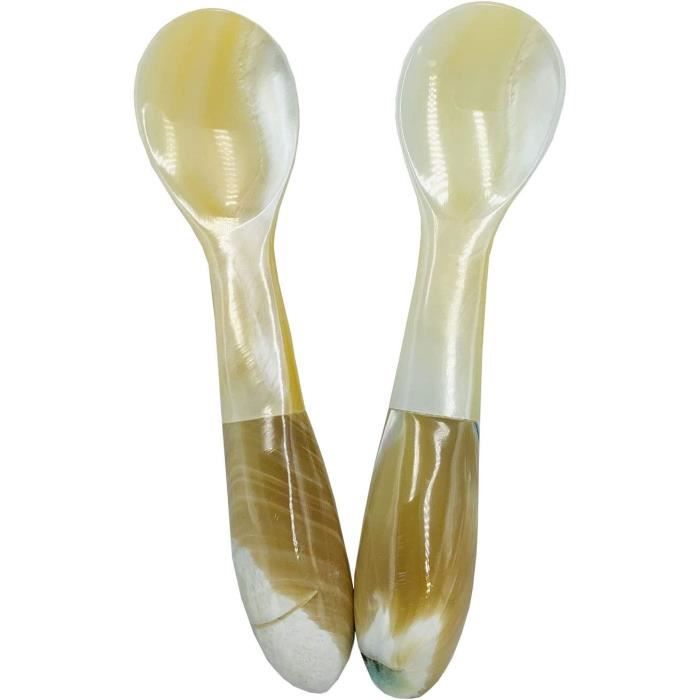 Lot De 2 Cuillères à Caviar En Nacre Couleur Café - Poignée Ronde, Forme Poisson, 10 Cm - Faites à La Main, Accessoire Raffiné Pour Apéritif