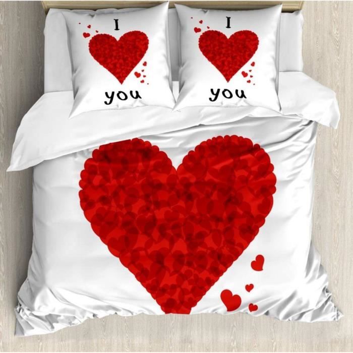 Taie D'Oreiller Cadeau Couple - Motif Lapins Et Cœur - Coton Navy/Naturel