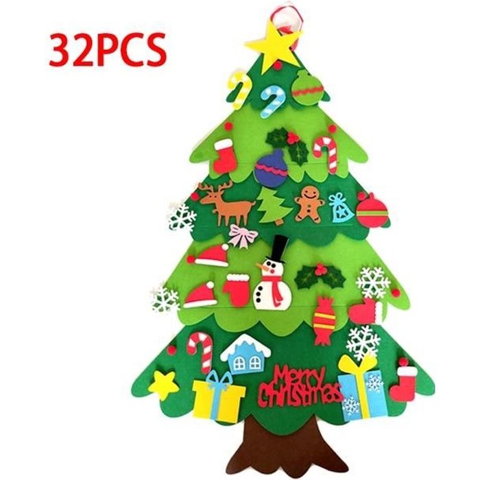 Sapin De Noel Arbre De Noel En Feutre Pour Bebe Jouet Montessori 32 Pieces Bricolage Decoration Murale Type P 32pcs Ornaments Cdiscount Maison