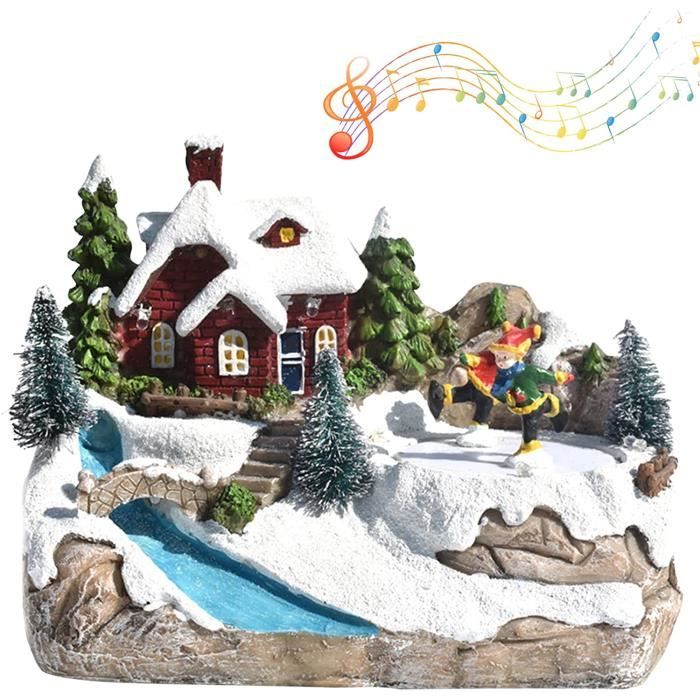 Maison De Village De Village De Noël avec Musique Rougeoyante LED