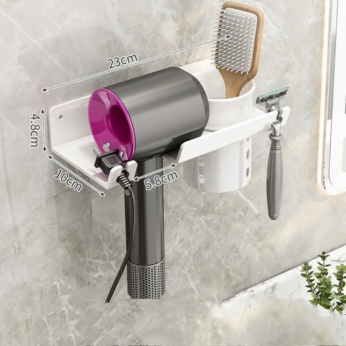 Support De Sèche-Cheveux Séchoir Rangement De Brosses à Dents Peigne Miroir Pour Salle De Bain 90386716