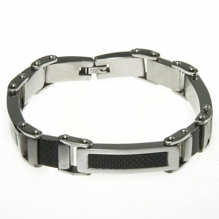 Bracciale Gourmette Uomo Ragazzo Acciaio Nero E Argento - Nuovo Con Etichette