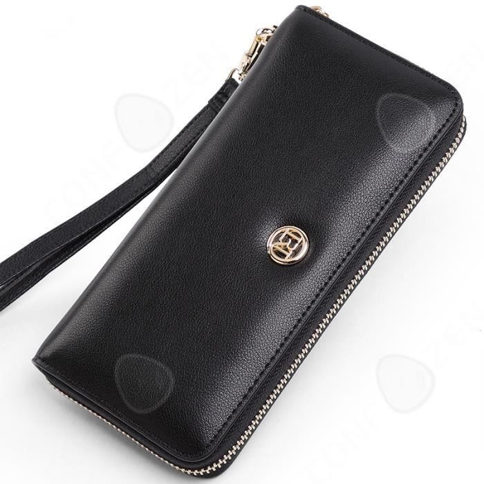 Portefeuille Femme Long En PU Cuir - Grande Capacité Avec Compartiment Monnaie Zippé | 9 Emplacements Cartes | Noir