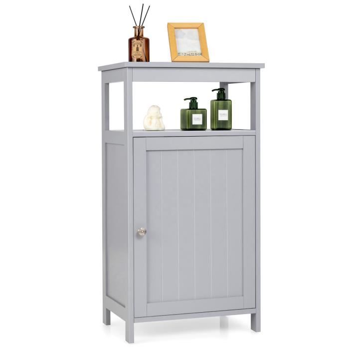 costway armoire de rangement de salle de bain, meuble de rangement avec étagère ouverte et placard à porte, 45 x 30 x 84 cm, gris
