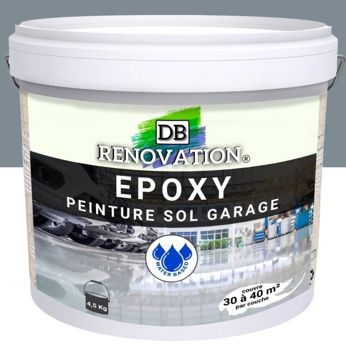 4,5 kg Gris métal - RESINE EPOXY Peinture sol Garage béton - PRET A L'EMPLOI - Trafic intense - Etanche et résistante