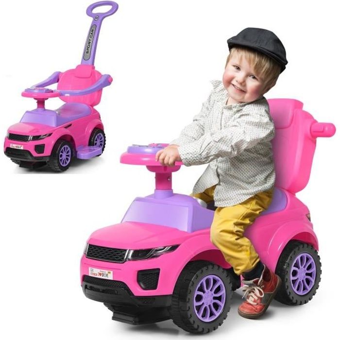 Voiture à Pousser Enfant Porteur Bébé 3-en-1 DREAMADE avec Poignée  Amovible, Lumières et Musique, Rose - Cdiscount Jeux - Jouets