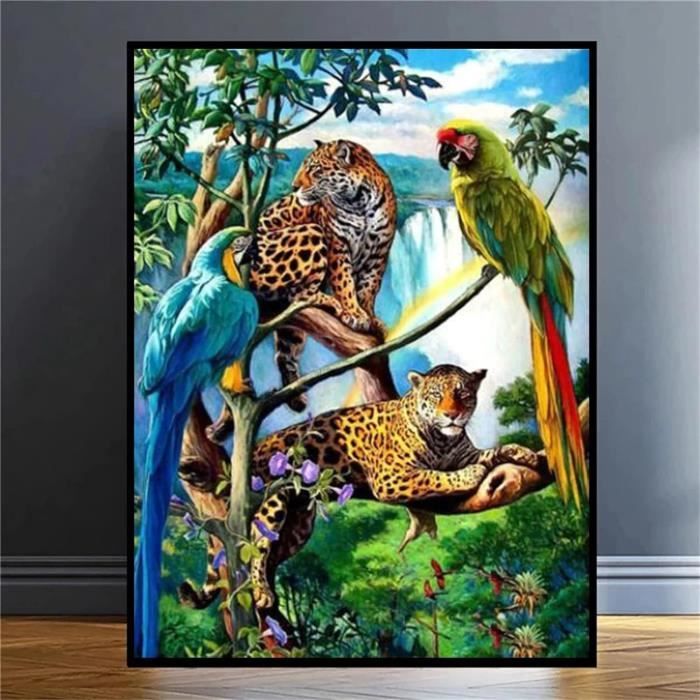 Kit Point De Croix Guépard 11CT – Broderie Animal DIY 40x50 Cm, Toile Pré-imprimée Pour Débutants & Adultes