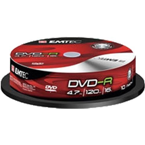 10 DVD-R Emtec 16x 4.7GB - Per Masterizzazione Dati E Video