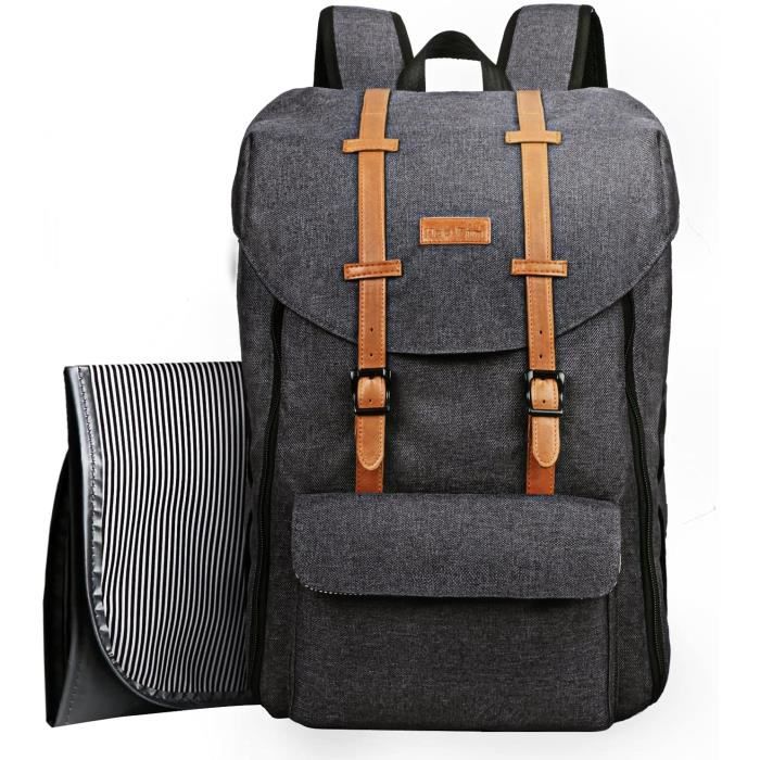 Sac à Langer Bébé Sac à Dos Imperméable – Grand Format, Compartiments, Sangles Poussette, Unisexe Gris (Maman & Papa)