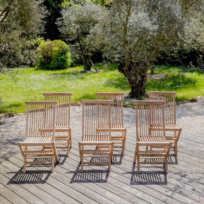 Lot de 6 chaises de jardin en teck massif LOMBOK Lot de 6 chaises de jardin en teck massif LOMBOK