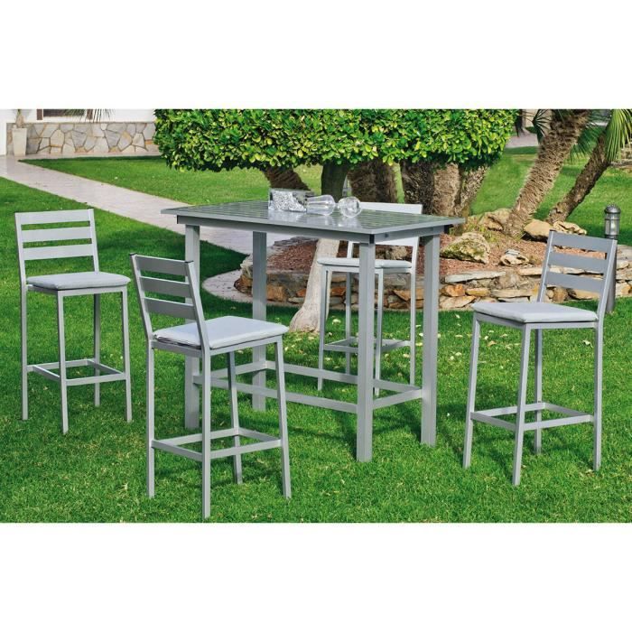 Ensemble De Jardin Galicia 1 Table Bar 4 Chaises Hautes Gris