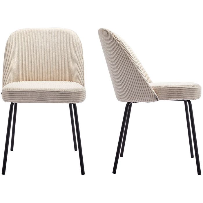 Lot de 2 chaises de salle à manger en velours côtelé beige piètement noir - Olden