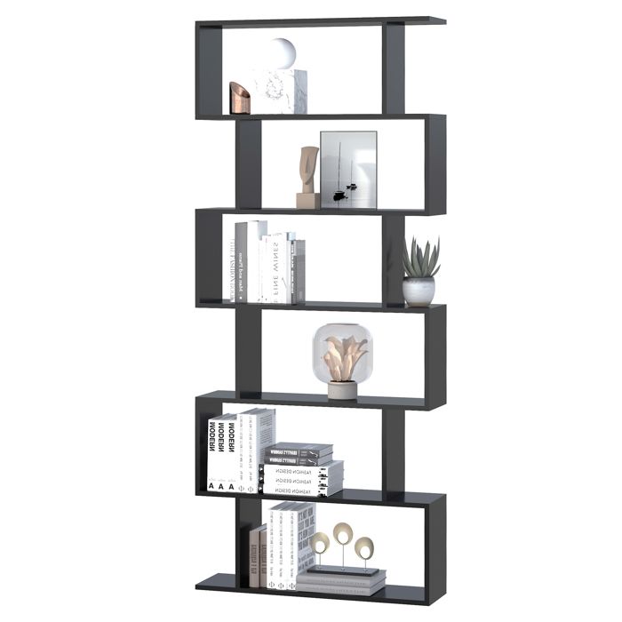 Bibliothèque - HOMCOM - étagère zig zag design contemporain 6 niveaux rangement salon bureau - bois - 80x23x192cm - noir