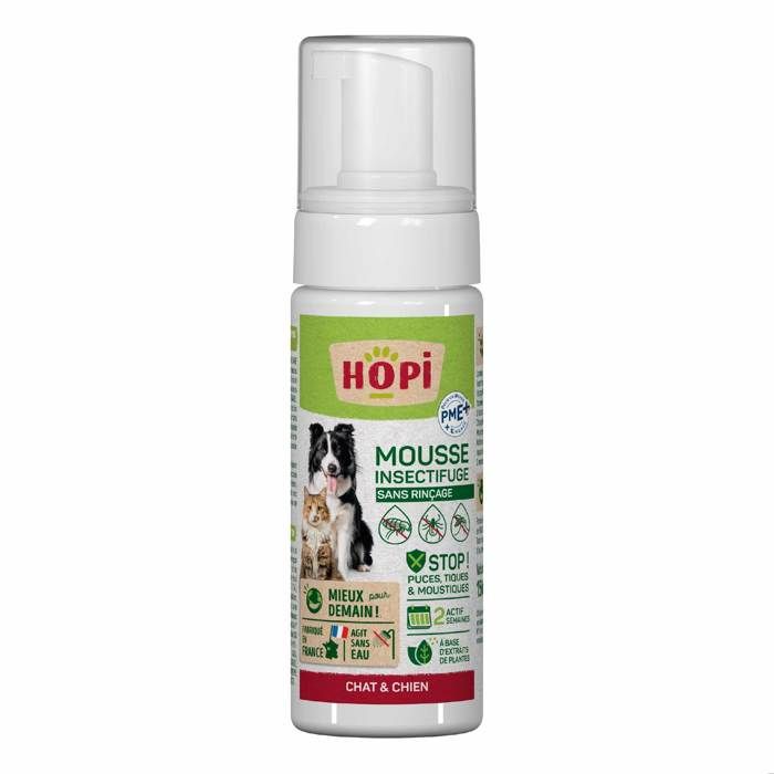 Meilleurs prix pour HOPI Mousse Insectifuge sans rinçage Chat et Chien 150ml - A base d’extraits de Plantes Naturelles - Fabriqué en France