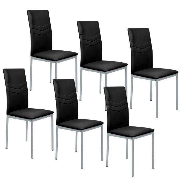 chaises de cuisine jeobest - scandinavian minimalist - lot de 6 - noir - cuir pvc