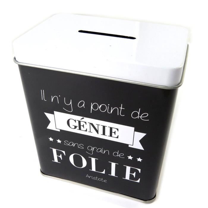 Tirelire Metal Citations Il N Y A Point De Genie Sans Grain De Folie Aristote 10 5x9x6 Cm Les Tresors De Lily N8462 Cdiscount Maison