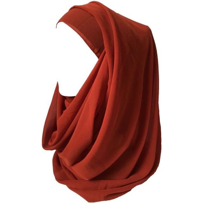 Maxi Hijab pour Femmes Foulard Écharpe Turban Châle Islamique, Mousseline Rectangle (Rouge Brique)