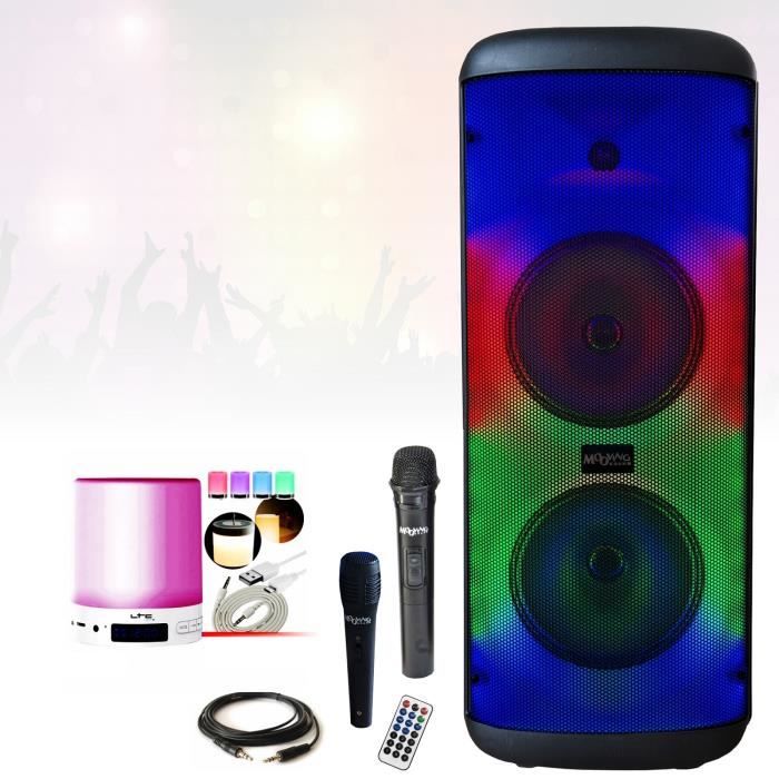 Enceinte Karaoke 600W sur batterie Bluetoth USB Mooving ELECTRO-SOUND600 - 2 Micros - Enceinte Réveil - Soirée Anniversaire Musique