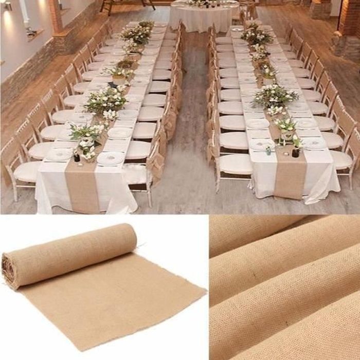 10Mx35CM Chemin De Table Jute Toile Dentelle Décoration Mariage Nappe  Napperon