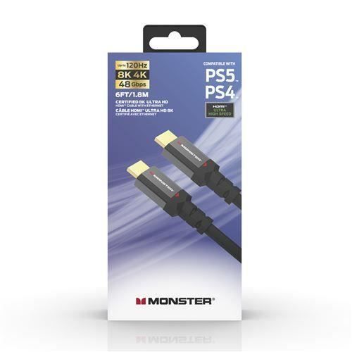 Monster Cable HDMI 2.1 Gaming UHD 8K 4K-144Hz pour PS5, XBOX 48 Gbps 1,80 m - 0741835116626