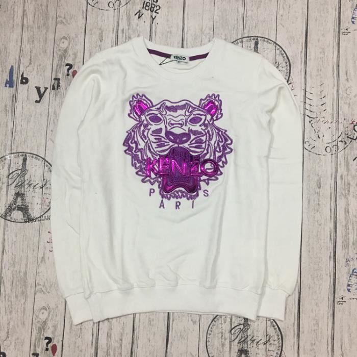 Mode Sweat shirt Pull Oversize Femme Homme en 100 Coton a Motif Kenzo Tigre Manche Longue Col Rond Style Blanc Pourpre Cdiscount Pret a Porter