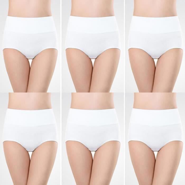 Lot de 6 Blanc Culottes Femmes Coton Taille Haute Sous-vtements Slip  Elasticit Femme Ventre Plat Blanc - Cdiscount Prêt-à-Porter