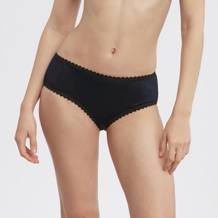 Dim Starlight Shorty femme en microfibre satinee et bords festons Bleu Cdiscount Pret a Porter