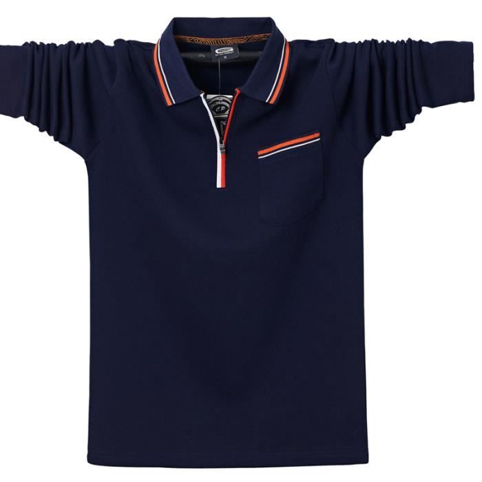 Polo Homme Manches Longues Col Rabattu Zippe Printemps en Coton Casual Bleu marine Bleu marine Cdiscount Pret a Porter