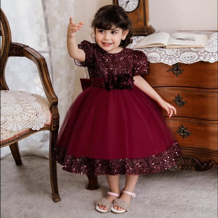 Bordeaux Robe Fillette Chic Rouge Robe Rouge Robe De SoirÃ©e Fille