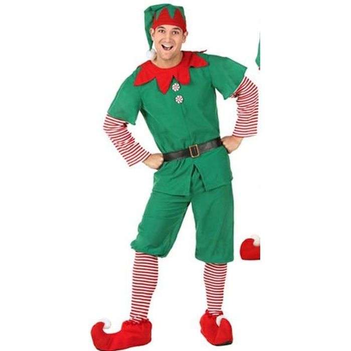 Homme Elf Fancy Dress Costume Noël Noël Santas Helper Vert Rouge Tenue