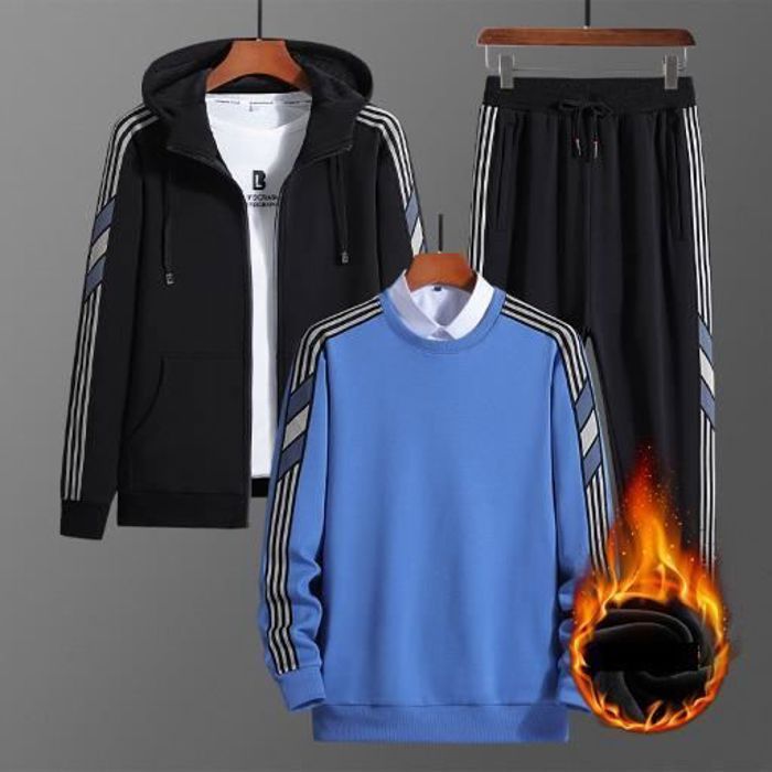 ECELEN ENSEMBLE DE VETEMENTS Costume de sport tricoté trois pièces pour hommes printemps automne cardigan sweat-shirt et
