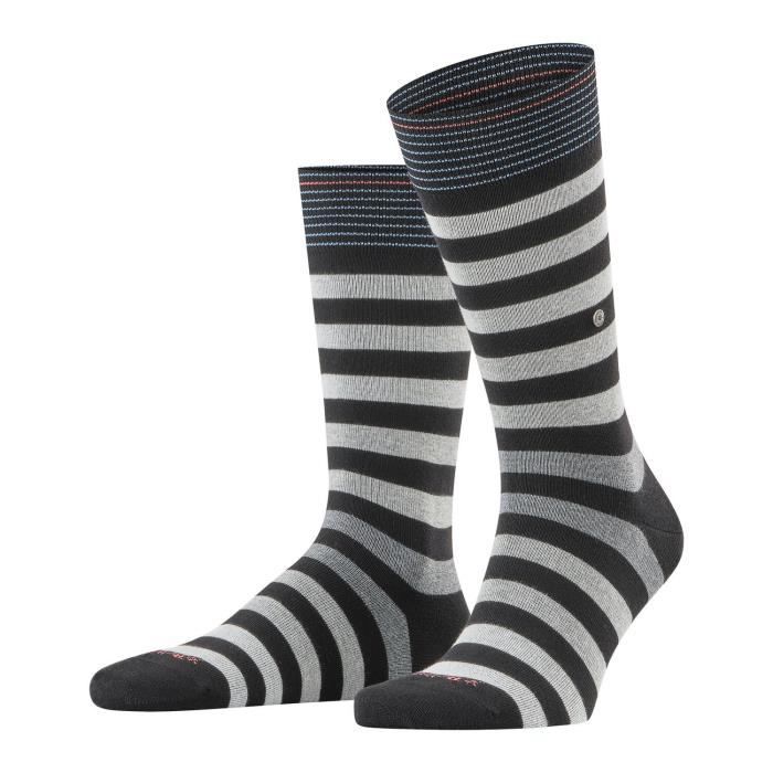 Chaussettes - BURLINGTON - Blackpool - Noir - Rayures colorées - Coton bio 78%