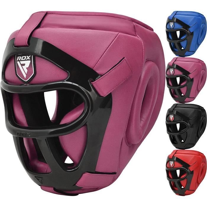 RDX Casque de Boxe MMA Entraînement Maya Hide Cuir Head Guard Grille Amovible Muay Thai Sparring Arts Martiaux Kickboxing, Rose, L