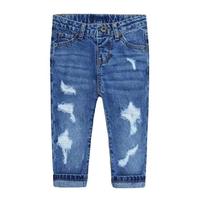 KIDSCOOL SPACE Jeans pour bebe fille garcon bande elastique pour petit enfant a l interieur d un pantalon en denim dechire Bleu Cdiscount Pret a Porter