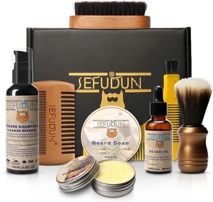 Kit barbe pour homme avec huile à barbe, peigne à