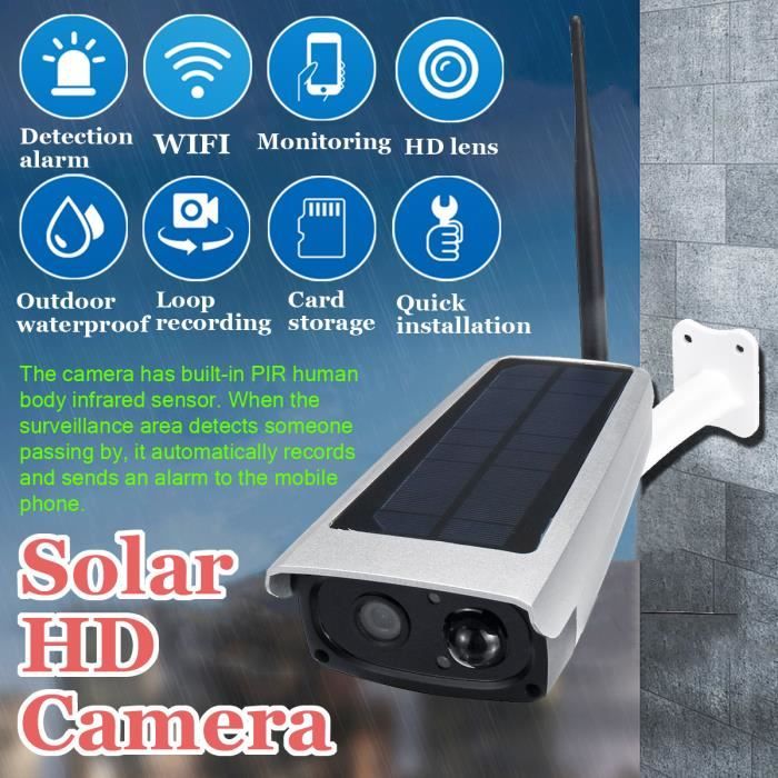 Capteur de mouvement PIR dalarme de vision nocturne t/él/écommand/é 1080P HD Cam/éra IP de puissance solaire 166 /° Angle de vision horizontal sans fil Surveillance ext/érieure sans fil Wifi