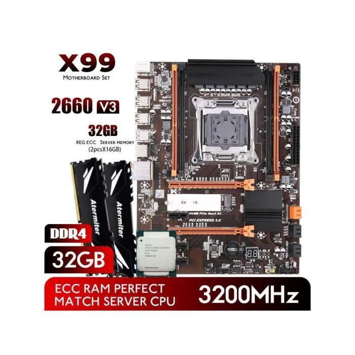 Carte mère X99 B85 Intel LGA 2011-3+E5 2660V3+16GBx2 DDR4 3200Mhz REG ECC RAM ATX - Oem