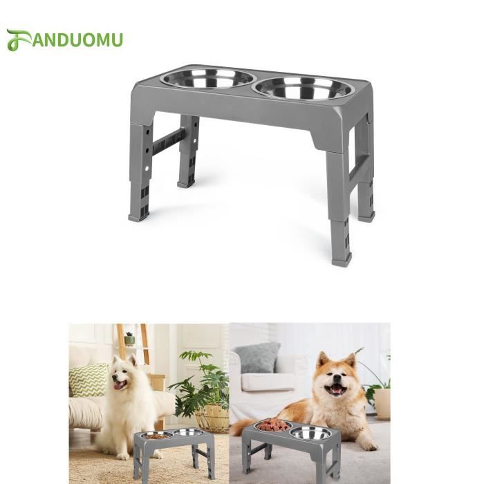 Comparer les prix de Gamelle Surélevée Pour Chien - OHMG - 3 Hauteurs Ajustables - Gamelle Anti-Glouton et Gamelle INOX - Grise