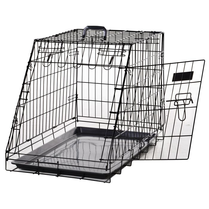 Cage de transport - PawHut - pour chien taille L pliable fil métallique robuste - métal - 78x47x55cm - noir