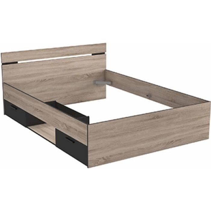 Lit adulte avec 2 tiroirs coloris Chene brosse-noir mat - Dim : 144 1 x 74 2 x 194 7 cm Lit adulte avec 2 tiroirs coloris Chene brosse-noir mat - Dim : 144 1 x 74 2 x 194 7 cm