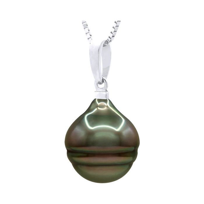 Pendentif Perle De Tahiti Verte Sur Argent 925 - Diamètre >12 Mm - Neuf Avec étiquettes