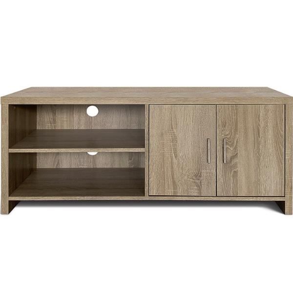 Meuble TV Scandinave Avec 2 Étagères Latérales & 2 Portes – 233 Cm Noir Effet Bois, Rangement Optimisé - 12