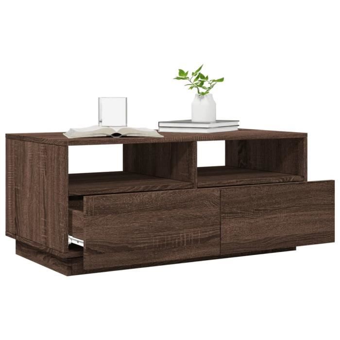 Table basse LED - SALALIS - Chêne marron - 90x49x40 cm - 70 kg - Montage requis