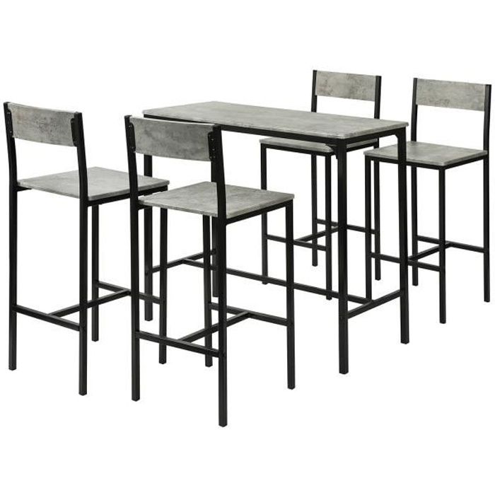 sobuy ogt14-hg set de table haute + 4 chaises de bar ensemble table de bar + 4 tabourets de bar avec repose-pieds