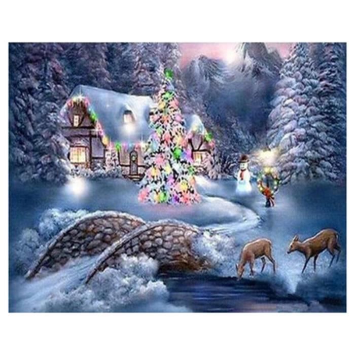 Diamant Hiver 5d Bricolage La Peinture Au Diamant Paysage Neige Pleine Image Carree De Strass Noel La Decoration De Maison Cdiscount Maison